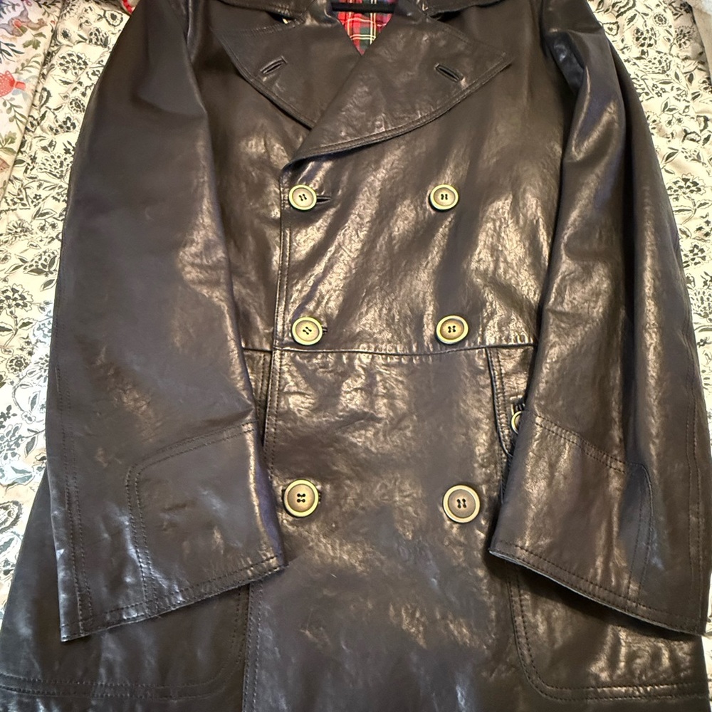 Burberry Black Leather Jacket with Red Lining